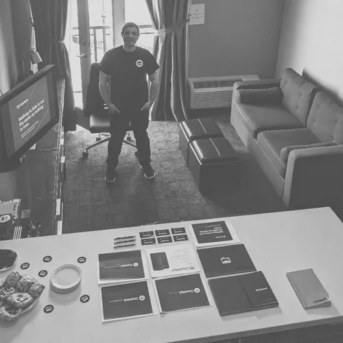 Myntex CEO Geoff Green displays early ChatMail marketing material.